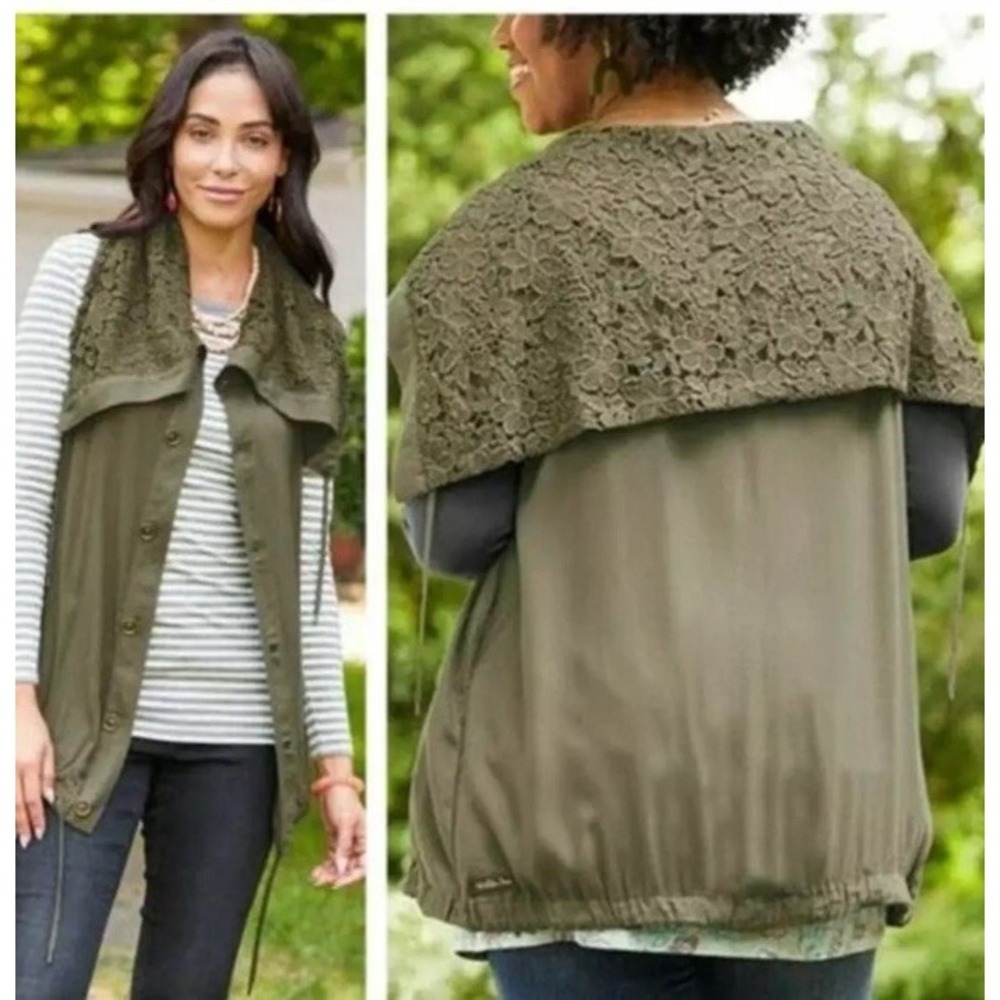 Matilda Jane Womens Ambitious You Cape Vest Olive Green Size Large Pockets New